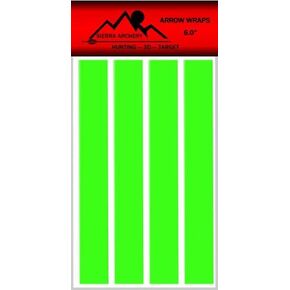 Arrow Wraps | Cut for Small Diameter Archery Shafts | 5MM / 0.204 Inch ID Arrows with Max Outside Diameter (OD) of 0.280 Inches | Length 6 Inches | Quantity - 12 (Flo Green)