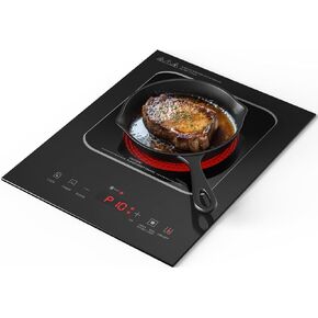 Portable Countertop Burmer,Built-in Ceramic Cooktop,Electric Hot Plate Single Burner With Double Rings,Touch Electric Stove With Safety Lock,3H Timer,10 Power Levels For Home Cooking 1800W