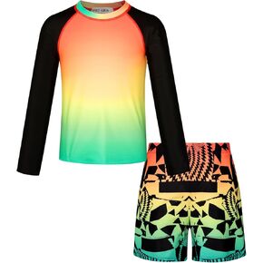 GRACE KARIN Boy Kids Two Piece Swimsuits Long Sleeve Rash Guard Swimwear Cute Bathing Suit Sets 5-12Y