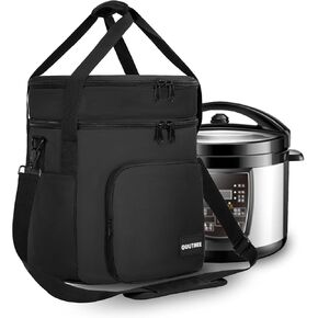 2 Compartments Pressure Cooker Travel Tote Bag, Top Zip Compartment and Pocket for 6 Quart Cooker Accessories, Insulated Travel Carrier with Easy to Clean Lining
