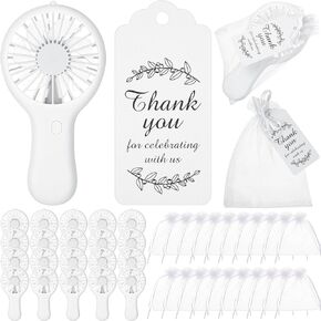 Mudder 20set Mini Handheld Fans Bulk For Wedding Baby Shower Small Hand Fans Wedding Fans For Guests Shower Fan With Thank You Cards Gift Bags For Wedding Guests Summer Bridal Shower Gifts (White)