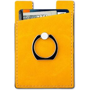 Phone Card Holder with Phone Ring, Ring Wallets Combine a Finger Grip, Phone Ring Stand & Credit Card Sleeve into Thin Phone Wallets Stick On Universal to Any Cell Phone - Bright Yellow