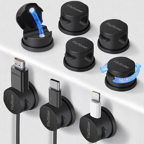8 Pack Magnetic Cable Clips - Ideal as Magnetic Cord Holder for Nightstand, Cord Clips for Charging Cords, Cord Organizer for Desk, Charger Holder - Phone Cord Holder w/ 360° Rotation, Black