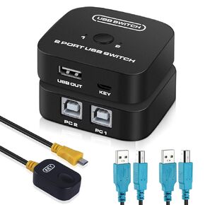 Printer Splitter for Two Computers with 2 USB Printer Cables(5ft/1.5M), USB Printer Sharing KVM Switch Support Desk Controller, Printer Cable Splitter No Drivers Required, Plug and Play
