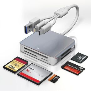 Memory Stick Pro Duo Adapter for iPhone - 5 in 1 SD/TF/MS/CF/XD Card Reader for PC/Android/Lightning Device, Aluminum Multi Memory Card Reader USB C Lightning OTG Compact Flash Card Reader