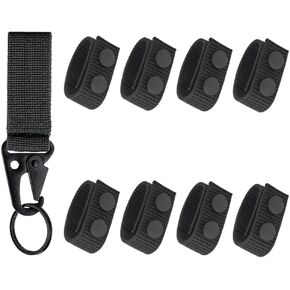 8 PCS Belt Keepers 2"-2.25" Black Belt Loop Holder Retainer with Double Snaps 1 PCS Molle Key Holder for Outdoor Sports Police Firefighters Construction Workersequipment Accessories