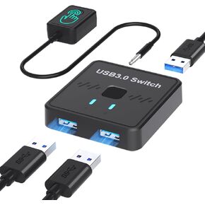 USB Switch, Lecnvuo USB 3.0 Switch Selector, USB Splitter 1 in 2 Out / 2 in 1 Out, USB Switcher 2 Computers Share 1 USB Devices for Printer, Keyboard, Scanner, Mouse, Compatible with Mac/Win/Linux