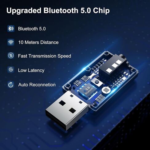 جهاز استقبال USB Bluetooth 5.0 ، محول صوت لاسلكي ميني ميني ميني ، محول بلوتوث AUX 3.5 مم لنظام مكبر الصوت/استريو مكبرات الصوت التلفزيوني ، مزود طاقة USB ، مصمم في الميكروفون للمكالمات اليدوية in Kuwait