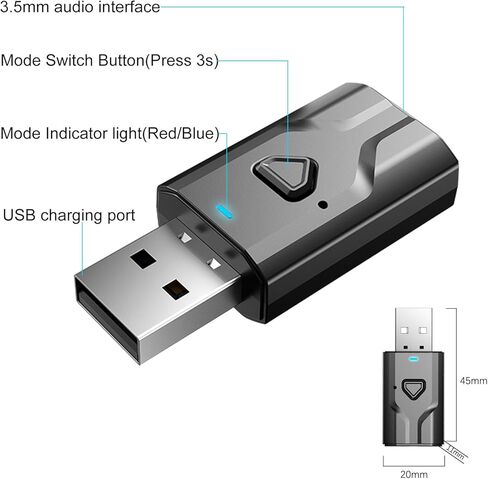 جهاز استقبال USB Bluetooth 5.0 ، محول صوت لاسلكي ميني ميني ميني ، محول بلوتوث AUX 3.5 مم لنظام مكبر الصوت/استريو مكبرات الصوت التلفزيوني ، مزود طاقة USB ، مصمم في الميكروفون للمكالمات اليدوية in Kuwait