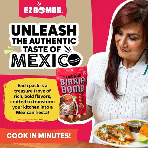 EZ Bombs Birria Bomb Seasoning, Pack of 2 – Authentic Mexican Spice Mix for Tacos, Burritos, Nachos, and Quesadillas – Made with Real Chiles, Herbs, and Spices for Quick and Flavorful Meals in Saudi Arabia