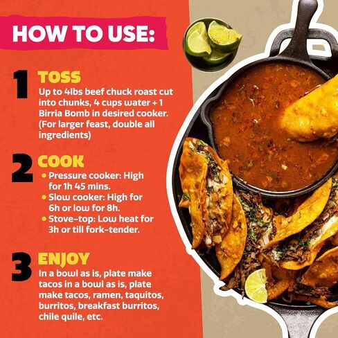 EZ Bombs Birria Bomb Seasoning, Pack of 2 – Authentic Mexican Spice Mix for Tacos, Burritos, Nachos, and Quesadillas – Made with Real Chiles, Herbs, and Spices for Quick and Flavorful Meals in Saudi Arabia