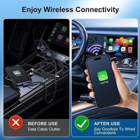 محول CarPlay اللاسلكي لـ Apple Carplay ، [3S Direct Connection] ، محول سيارة Android Auto Wireless ، التحكم المستقر وعدم التأخير ، التوصيل والتشغيل ، النوع C/USB ، مناسب للسيارات مع Carplay المدمج in Saudi Arabia