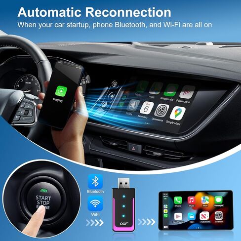 محول CarPlay اللاسلكي لـ Apple Carplay ، [3S Direct Connection] ، محول سيارة Android Auto Wireless ، التحكم المستقر وعدم التأخير ، التوصيل والتشغيل ، النوع C/USB ، مناسب للسيارات مع Carplay المدمج in Saudi Arabia