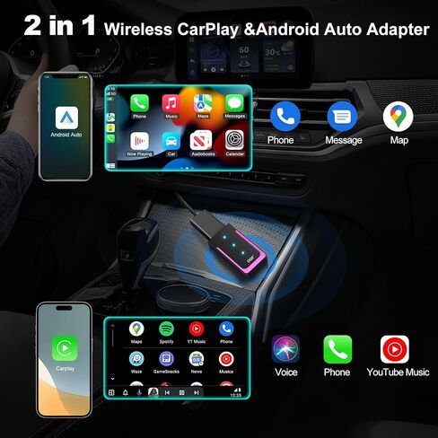 محول CarPlay اللاسلكي لـ Apple Carplay ، [3S Direct Connection] ، محول سيارة Android Auto Wireless ، التحكم المستقر وعدم التأخير ، التوصيل والتشغيل ، النوع C/USB ، مناسب للسيارات مع Carplay المدمج in Saudi Arabia