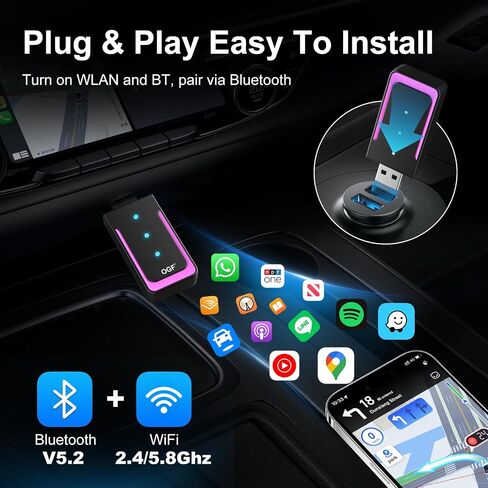 محول CarPlay اللاسلكي لـ Apple Carplay ، [3S Direct Connection] ، محول سيارة Android Auto Wireless ، التحكم المستقر وعدم التأخير ، التوصيل والتشغيل ، النوع C/USB ، مناسب للسيارات مع Carplay المدمج in Saudi Arabia