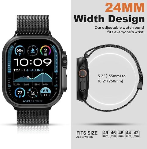 Milanese Mesh Loop Compatible with Apple Watch Bands 49mm 46mm 45mm 44mm 42mm for Men Women, Stainless Steel Mesh Loop with Parachute-style Buckle for iWatch Ultra 2 Series 10 9 8 7 6 SE 5 4 3 in Saudi Arabia