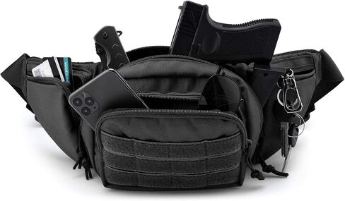 Tactical Fanny Pack Gun Holster for Men, Adjustable Waist Bag Zippered Pockets, Everyday Hip Pouch for Workout Travel Outdoor Running Hunting (Black) in Kuwait