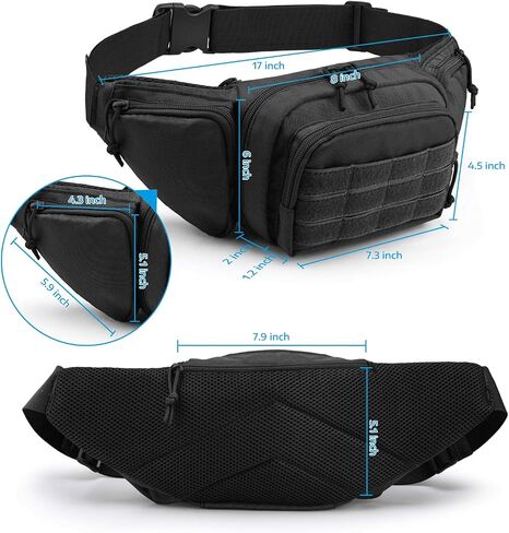 Tactical Fanny Pack Gun Holster for Men, Adjustable Waist Bag Zippered Pockets, Everyday Hip Pouch for Workout Travel Outdoor Running Hunting (Black) in Kuwait