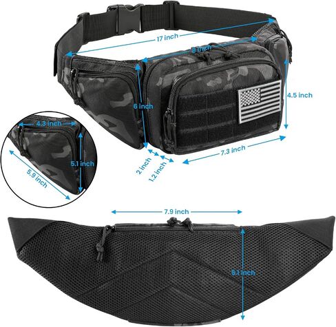 Tactical Fanny Pack Gun Holster for Men, Adjustable Waist Bag Zippered Pockets, Everyday Hip Pouch for Workout Travel Outdoor Running Hunting (Black) in Kuwait