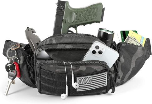 Tactical Fanny Pack Gun Holster for Men, Adjustable Waist Bag Zippered Pockets, Everyday Hip Pouch for Workout Travel Outdoor Running Hunting (Black) in Kuwait
