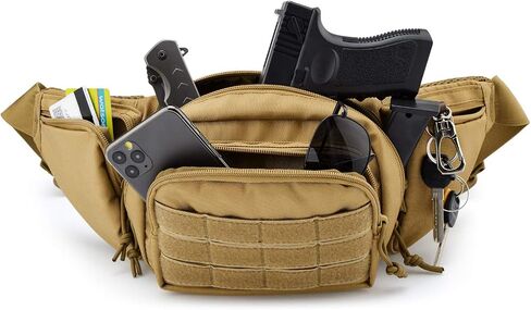 Tactical Fanny Pack Gun Holster for Men, Adjustable Waist Bag Zippered Pockets, Everyday Hip Pouch for Workout Travel Outdoor Running Hunting (Black) in Kuwait
