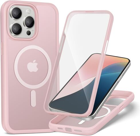 XcaseBar for iPhone 15 Pro Case,Full-Body Rugged Case with Built-in Anti-Scratch Tempered Glass Screen Protector,Compatible with MagSafe, Men Women Shockproof Protective Cover Rose Gold in Kuwait
