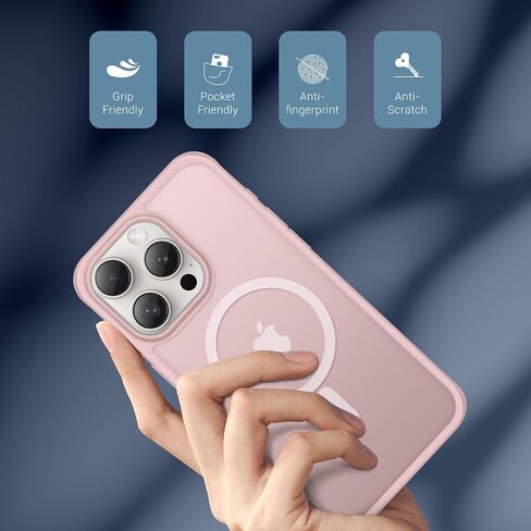 XcaseBar for iPhone 15 Pro Case,Full-Body Rugged Case with Built-in Anti-Scratch Tempered Glass Screen Protector,Compatible with MagSafe, Men Women Shockproof Protective Cover Rose Gold in Kuwait
