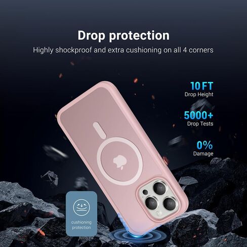 XcaseBar for iPhone 15 Pro Case,Full-Body Rugged Case with Built-in Anti-Scratch Tempered Glass Screen Protector,Compatible with MagSafe, Men Women Shockproof Protective Cover Rose Gold in Kuwait