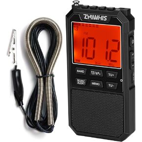 ZHIWHIS Portable Radio, AM FM Stereo SW NOAA Weather VHF Receiver with Alerts, Rechargeable DSP Pocket Radios with 9.85Ft Wire Antenna, 900mAh/396Presets/Alarm Clock/Sleep Timer for Walking ZWS-878