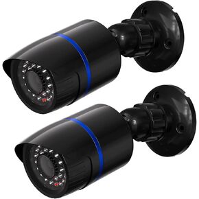 WALI Bullet Dummy Fake Surveillance Security CCTV Dome Camera Indoor Outdoor with One LED Light, Security Alert Sticker Decals (TC-B2), 2 Packs, Black