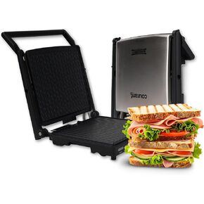 Courant Panini Press Gourmet Sandwich Maker, Super Slim Design with Foldable Handle, 4 Servings Grill with Non-Stick Plates, Opens 180° for Table Grill, Stainless Steel 1400 Watts