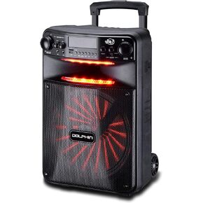 Dolphin SP-1200RBT Portable Party Bluetooh Speaker w/Remote Control and Sound Activated LED Light Show, 12", Long Lasting Battery