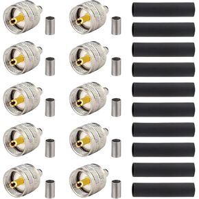XRDS -RF RG8X PL259 Connector 10PCS, UHF PL259 Male Connector for RG8X, LMR240, KMR240, 4D-FB Cables, Compatible with CB Radios, HAM Radios, Antennas, and RF Applications