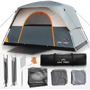 ArkTrek 6 Person Tents for Camping - Robust Family Camping Tent Cabin w Ground Sheet, Rainfly Cover, Powerport - Comfy Large Quick Setup Tent, Waterproof Pop up Camping Tent for Picnics Fishing Hiking