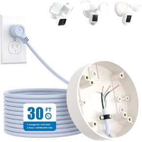 Plug-in Mount and 30ft/9m UL Standard Cable for Blink Wired Floodlight Camera,Ring Floodlight Cam Wired Plus/Pro,WYZE Floodlight Camera v2/Pro Wired into a Standard Outlet for Non-Stop Power