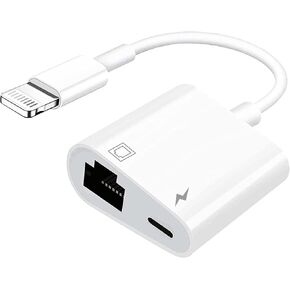 Lightning to Ethernet Adapter with Charging，[Apple MFi Certified] RJ45 to Lightning Ethernet LAN Network Adapter, Compatible with iPhone 14 13 12 11/iPad，Supports 100Mbps High Speed Ethernet Network