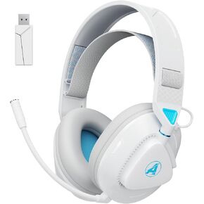 Wireless Gaming Headset for PS5 PS4 Switch PC Mac Lightweight Bluetooth Gaming Headset with 2.4GHz USB Dongle Over Ear Noise Cancelling Wireless Gaming Headphones with Microphone White