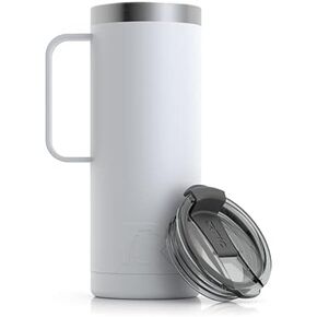 RTIC Travel Mug with Handle, 20 oz, Chalk, Camping Cup, Vacuum-Insulated with Lid, Stainless Steel, Sweat Proof, Keeps Hot & Cold Longer