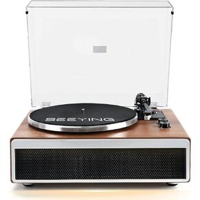 Vinyl Record Player with Built in Stereo Speakers Bluetooth Turntable for Vinyl Records with Magnetic Cartridge Belt Drive 2-Speed Hi-Fi System with Phono Preamp, Aux-in and Warm Light Design