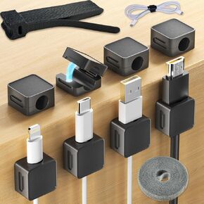 29 Pack Cable Management Kit Contains 8 Pack Magnetic Cable Clips 20 Pack Plus 1 Roll of Cable Ties Reusable for Bundling, Fastening, and Organization,Kosprie Cable Holder for Desk, Nightstand, Car