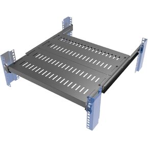 JINGCHENGMEI 1U Vented 4-Post Adjustable Server Shelf- Universal Tray 16.5-29" Adjustable Mounting Depth for 19 Inch Network Equipment Server Rack or Cabinet, Black
