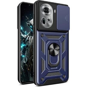 Ysnzaq Armor Case for Oppo Reno 11 Pro,Military-Grade Shockproof Phone Cover with Camera Lens Cover and Built-in Kickstand for Oppo Reno 11 Pro SJ Navy