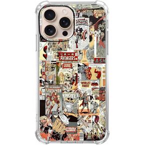 Case for iPhone 16 Pro Max with Superhero Design,Cartoon Comic Pop Culture Art Collage Pattern Case,Clear Soft TPU Bumper Case,6.9"(Hero,16pm)
