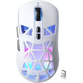 SM802 ProWireless Gaming Mouse,24000 DPI,Tri-Mode (Wireless/BT/Wired) White Gaming Mouse with 2 Side Buttons, RGB Programmable Macro PC Gaming Mice