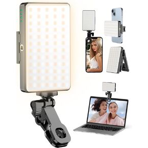 Selfie Light, 120 LED Rechargeable 3000Mah Clip Video Selfie Fill Light with Detachable Phone Clip, CRI 95+ Phone Light, Up to 9000K Color Temperature Light for Phone for Conference, Picture, Makeup