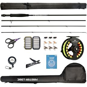 Stealth Fly Fishing Rod Combo Starter Kit, 30T Carbon Fiber Graphite Fly Rods with Die-cast Aluminum Reel and Fly Fishing Accessories
