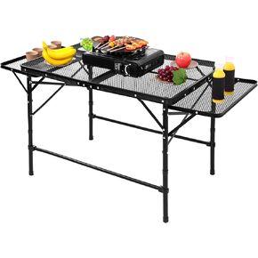 Portable Folding Camping Table with Mesh Side Shelves, Easy for Storage, Compact and Portable Picnic Table for Grill, Outdoor Camping, Black