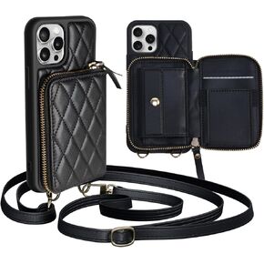for iPhone 14 Pro Max Wallet Case Crossbody, PU Leather Zipper Handbag Purse Flip Cover Standar, Independent Slot Adjustable Strap Portable 6.7-Inch iPhone Case White
