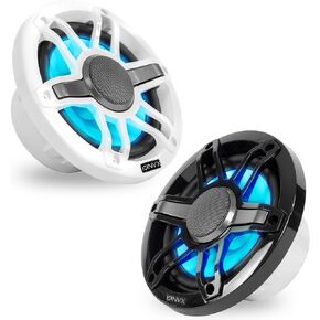 NVX® MVSP8 Premium 8" 2-Way Marine Coaxial Speakers, 750W Max, 250W RMS, 1" Silk Dome Tweeters, with RGB LED Lighting for Boats/UTV/ATV/SxS/Powersports (White and Black Grilles Included)