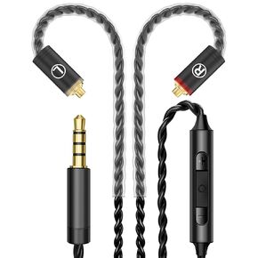 HiFi IEM Cable with Mic - Silver-Plated MMCX Cable for Lossless Sound, USB-C in-Ear Monitor Cable with 96kHz/24bit DAC for Vibes 201/202, Shure SE215/315/425/535/846-55 Black (HC001MC)